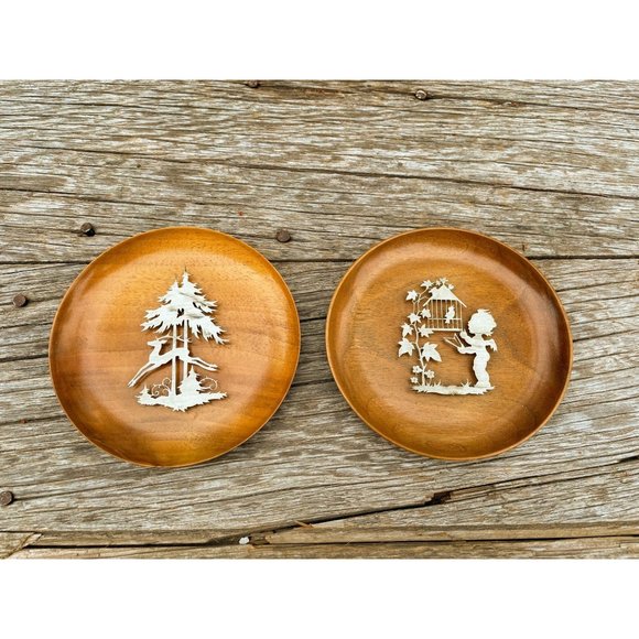 Vintage Wood German Plaques Metal Work Cherub Deer Tree - Picture 1 of 6